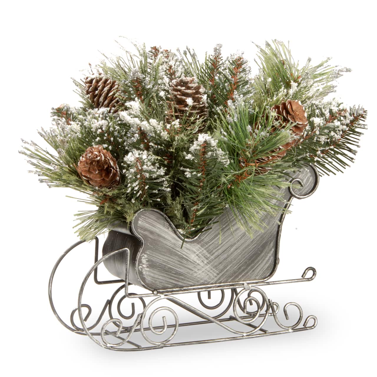 10" Silver Glittery Bristle® Pine Sleigh